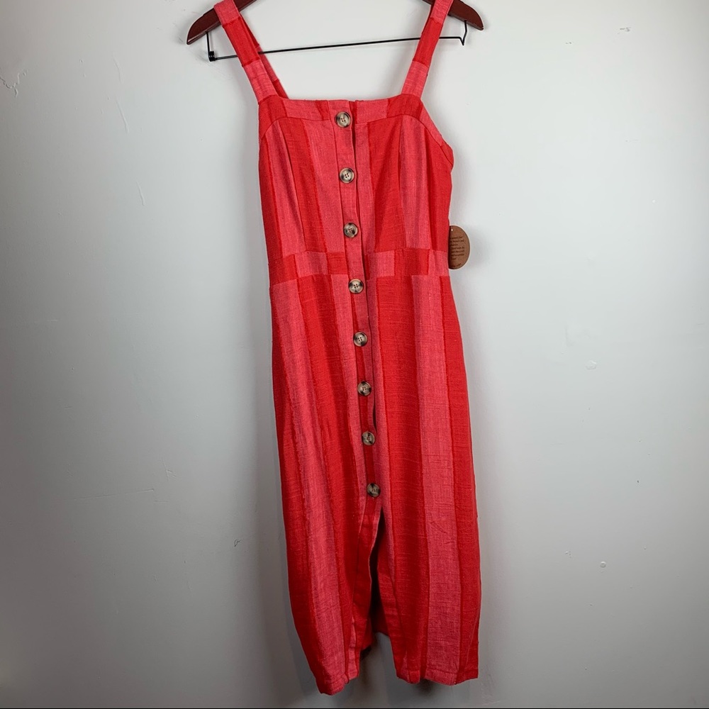 URBAN Romantics Red Striped Button-Front Jumpsuit